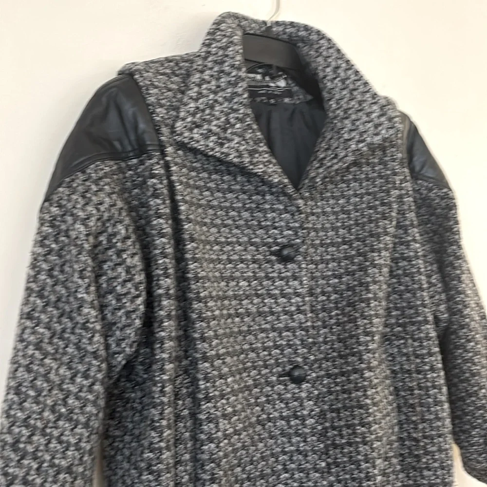 Vintage Elco Wool Blend And Leather Shoulder Details Gray Black Jacket Sz‎ 10